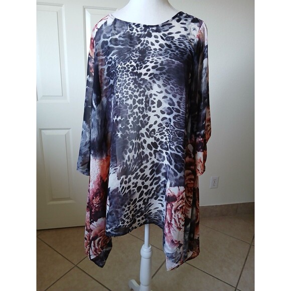 TOV Los Angeles Womens Blouse Tunic Size 40 Multicolor Animal Print Asymmetrical - Picture 1 of 16